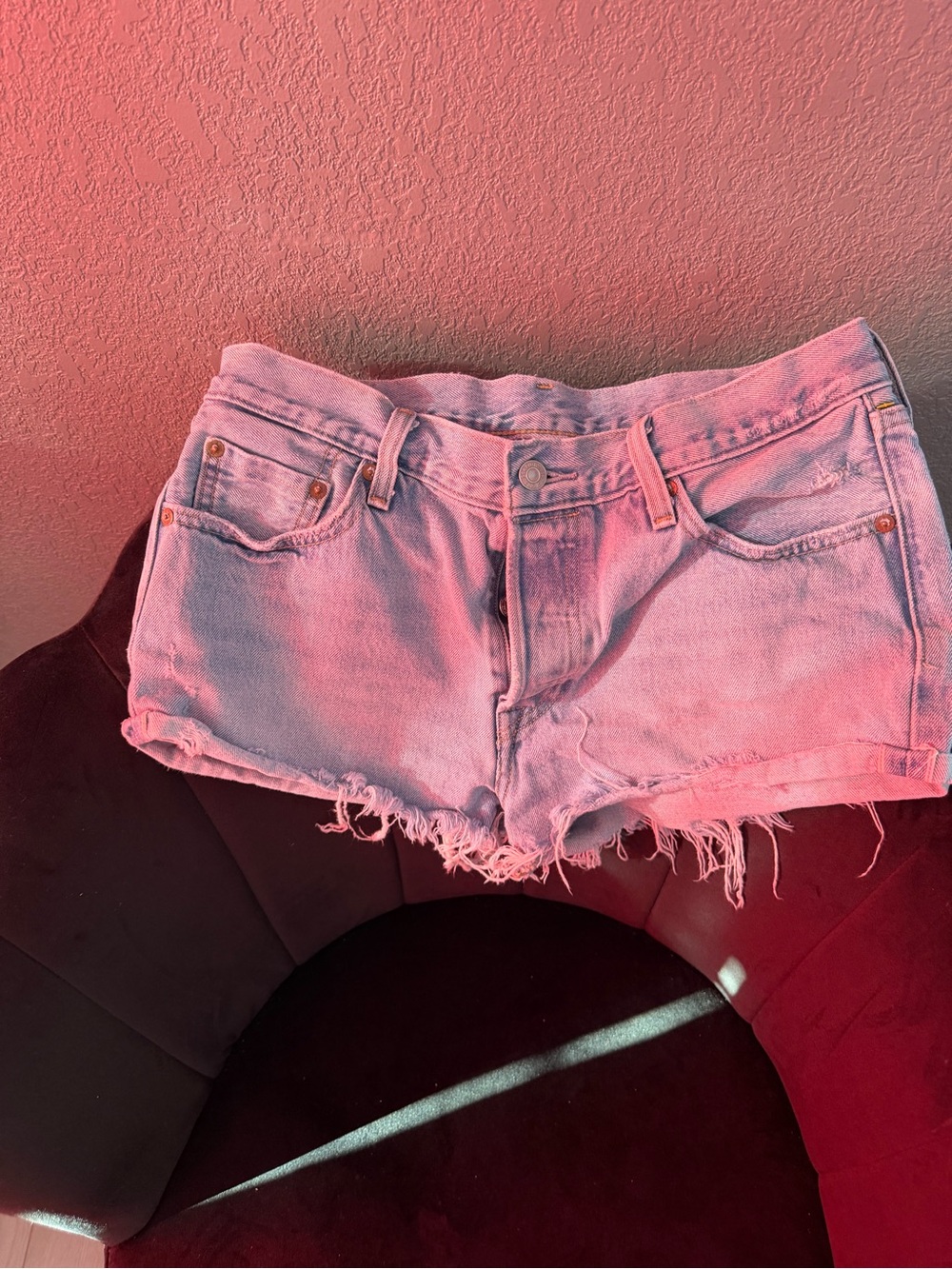 Women’s Pink Distressed Denim Cutoff Shorts